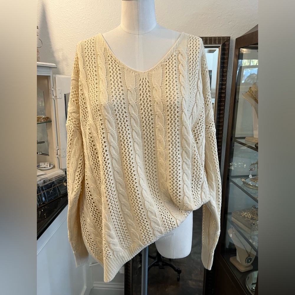 Cream back lace up sweater